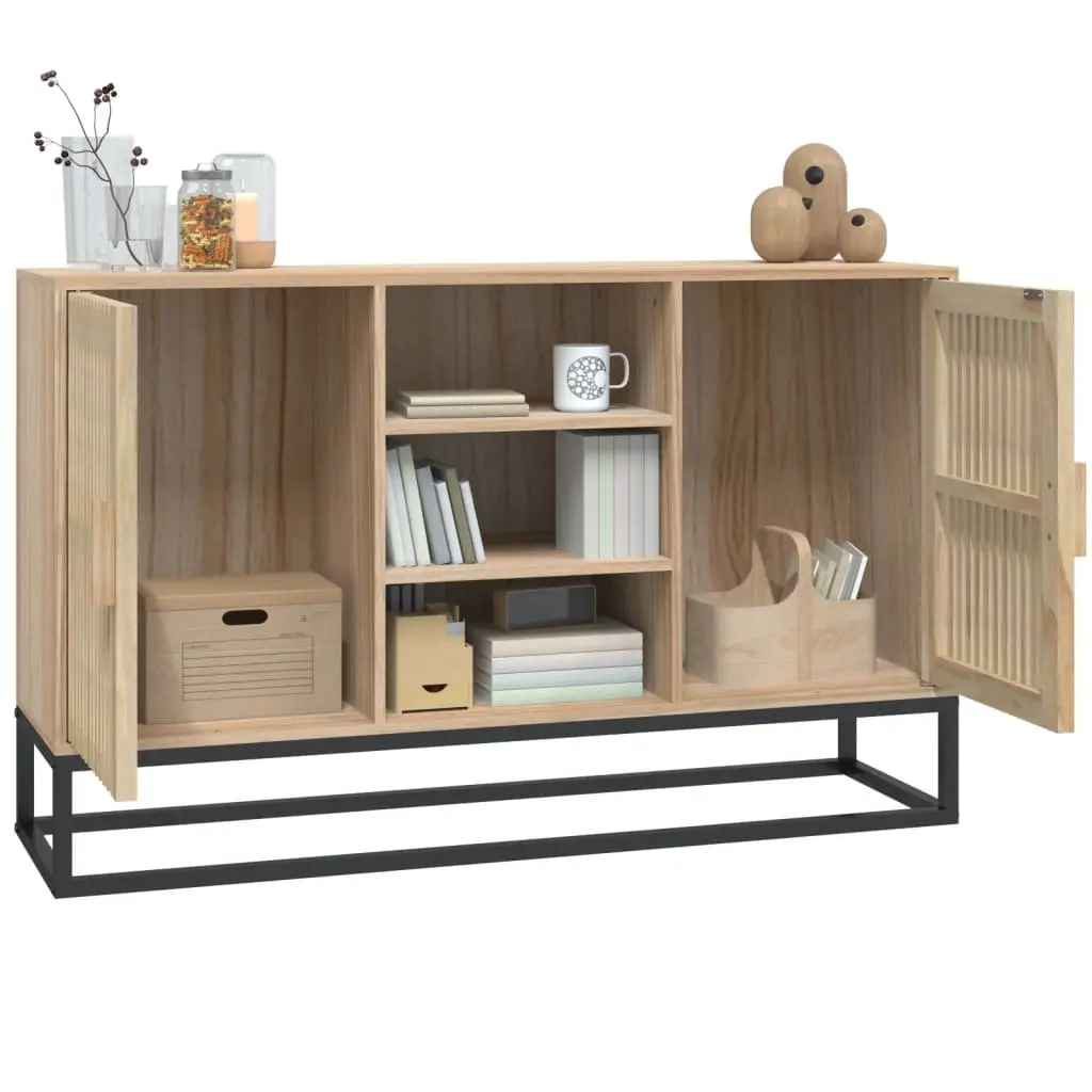 Sideboard Storage Cabinet Brown Engineered Wood 105x30x65cm Buffet Furniture with Wooden Doors and Iron Legs
