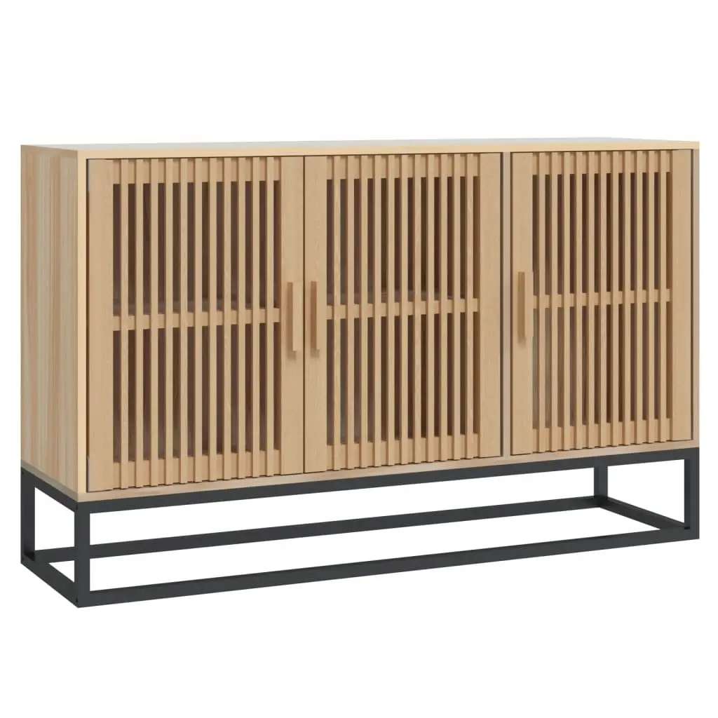 Brown Engineered Wood Sideboard Storage Cabinet with Wooden Doors and Iron Legs 105x30x65cm