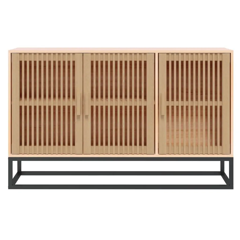 Brown Engineered Wood Sideboard Storage Cabinet with Wooden Doors and Iron Legs 105x30x65cm
