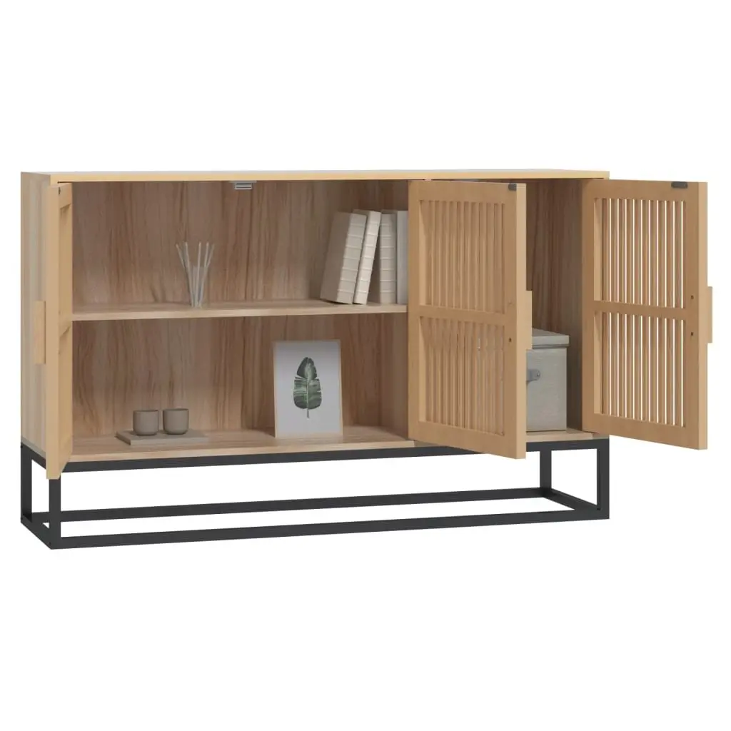 Brown Engineered Wood Sideboard Storage Cabinet with Wooden Doors and Iron Legs 105x30x65cm