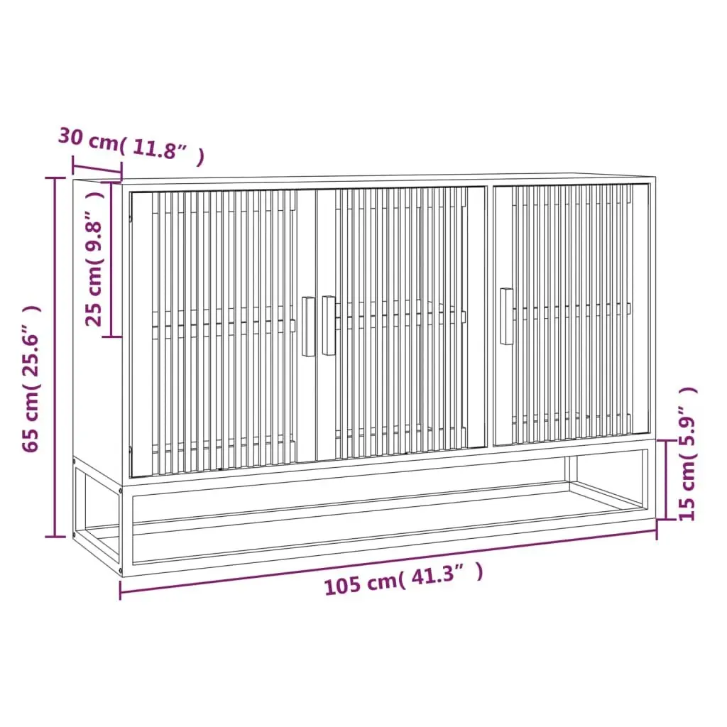 Brown Engineered Wood Sideboard Storage Cabinet with Wooden Doors and Iron Legs 105x30x65cm