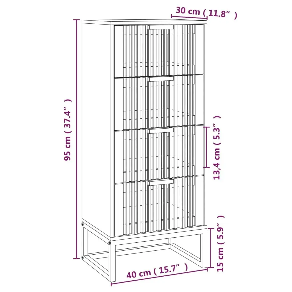 Tall Display Unit Black Engineered Wood Storage Cabinet with Wooden Drawers and Sturdy Iron Legs