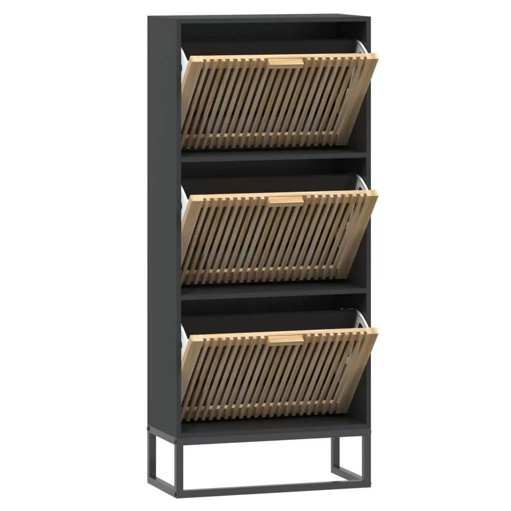 Shoe Cabinet Engineered Wood 52W x 25D x 120H cm Black Storage Organiser Cupboard Rack Display Unit