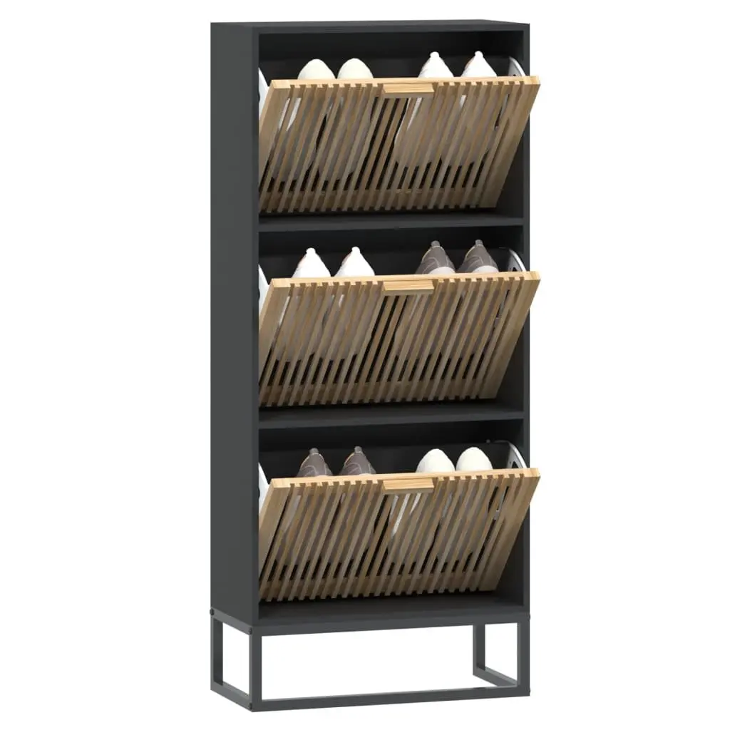 Shoe Cabinet Engineered Wood 52W x 25D x 120H cm Black Storage Organiser Cupboard Rack Display Unit