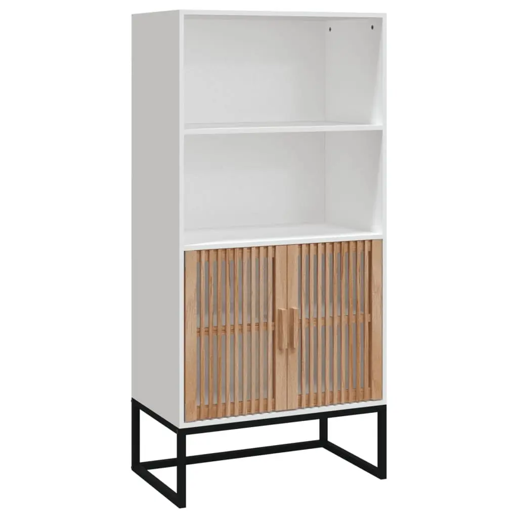 Storage Cabinet Engineered Wood White 60x35x125 cm Highboard with Solid Pine Doors and Iron Feet