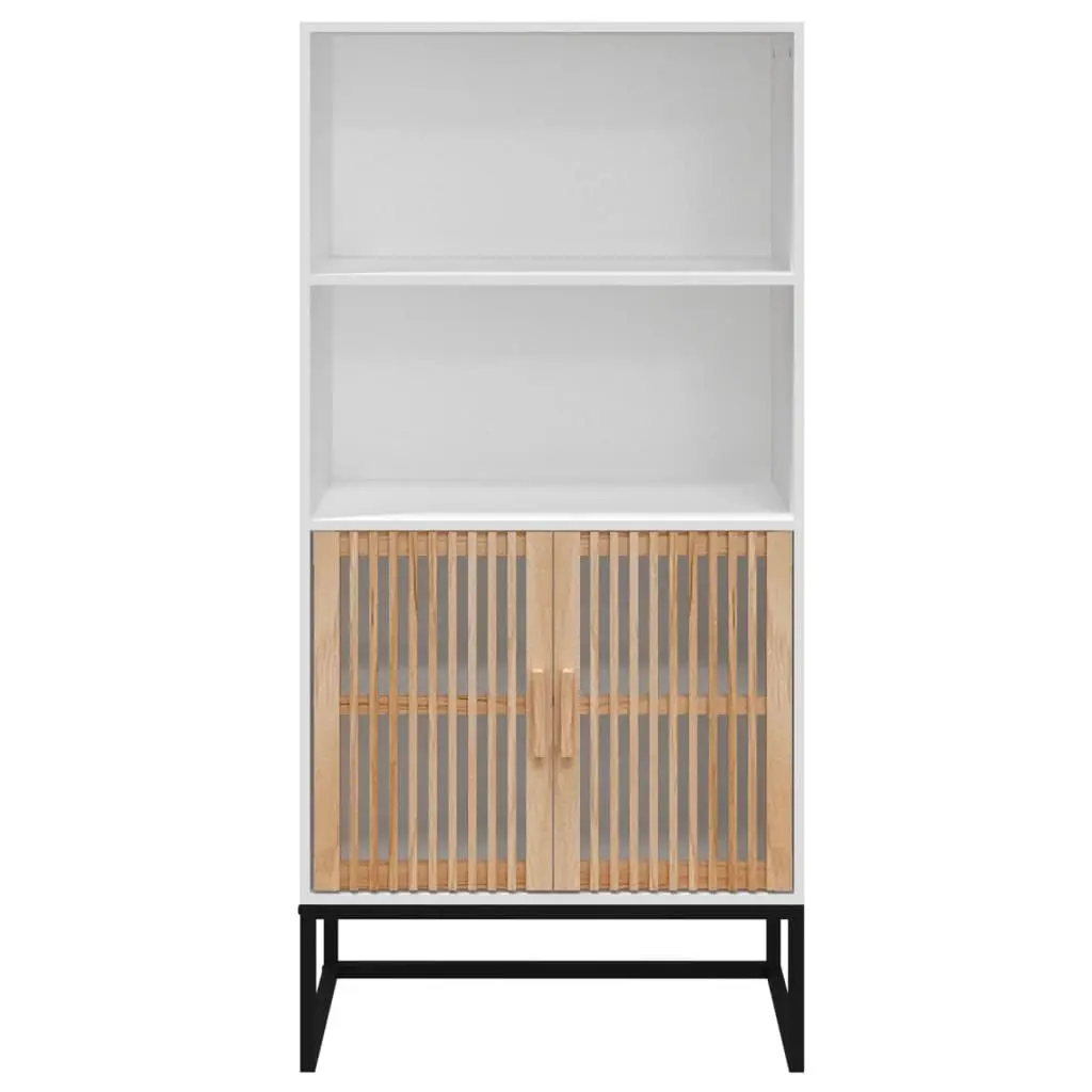 Storage Cabinet Engineered Wood White 60x35x125 cm Highboard with Solid Pine Doors and Iron Feet