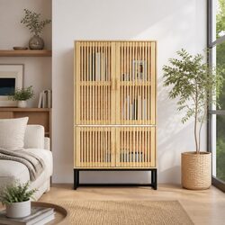 Functional Highboard Storage Cabinet 70x35x125cm in Brown
