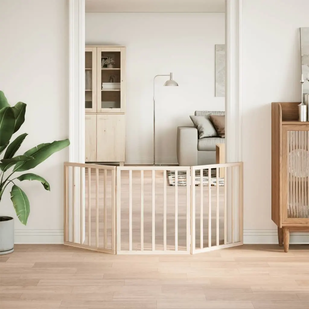 Dog Gate Foldable Poplar Wood 3 Panels 150cm Brown