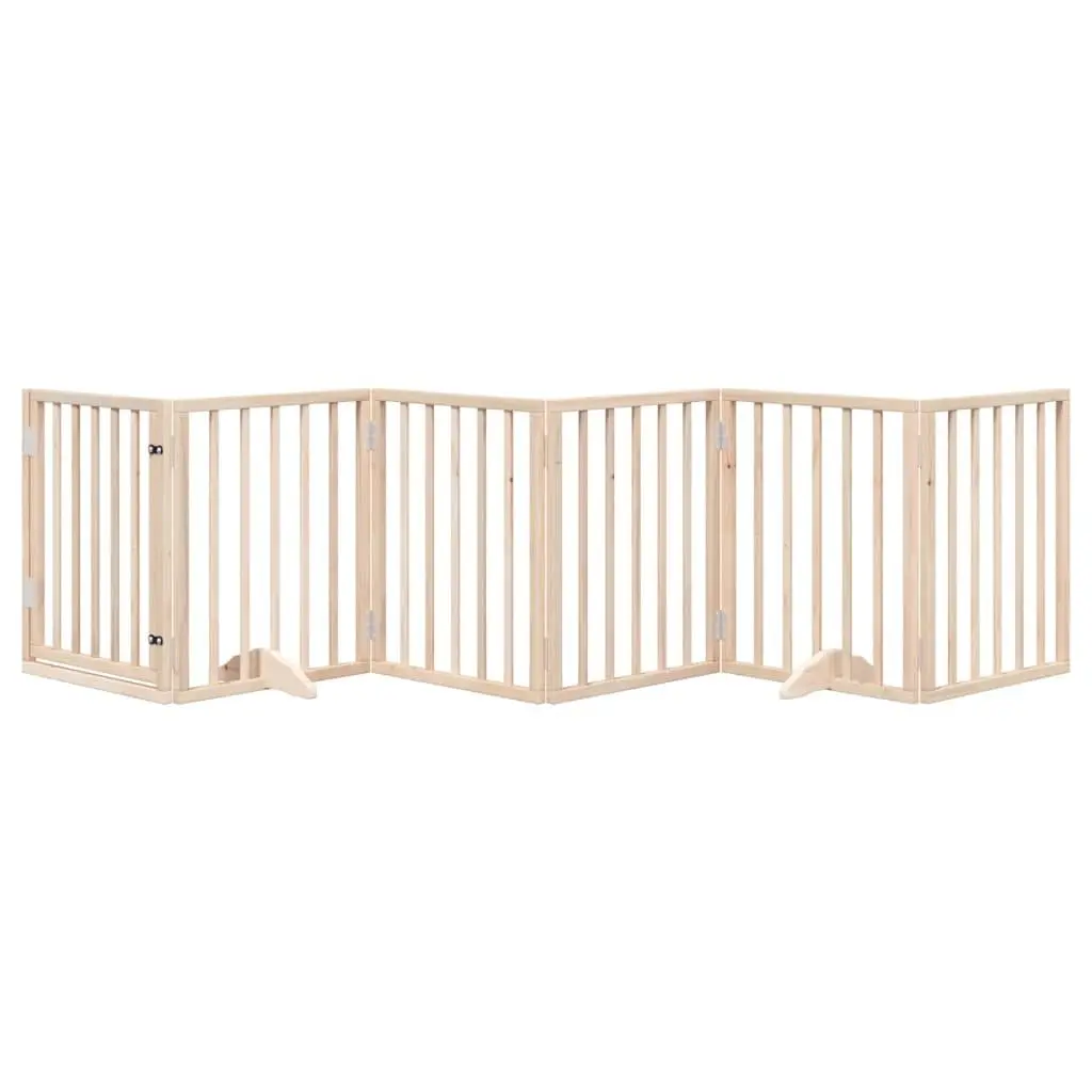 Dog Gate Foldable 6 Panel Poplar Wood Pet Barrier Brown with Door Lock Safety Indoor