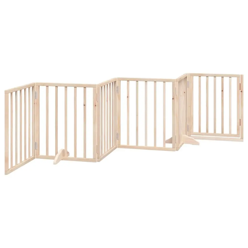 Dog Gate Foldable 6 Panel Poplar Wood Pet Barrier Brown with Door Lock Safety Indoor