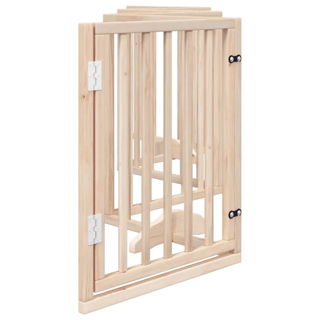 Dog Gate Foldable 6 Panel Poplar Wood Pet Barrier Brown with Door Lock Safety Indoor