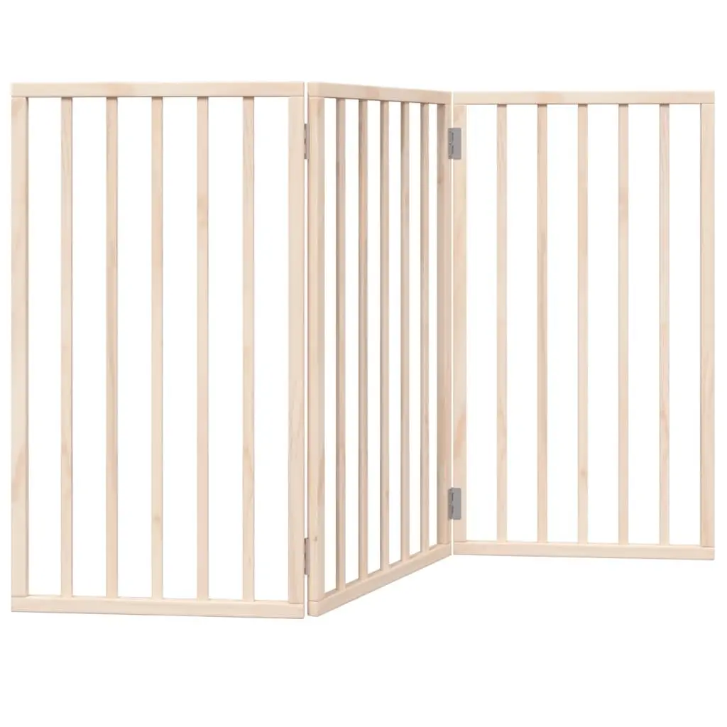 Dog Gate Foldable Poplar Wood 150cm Brown 3 Panels Pet Safety Barrier