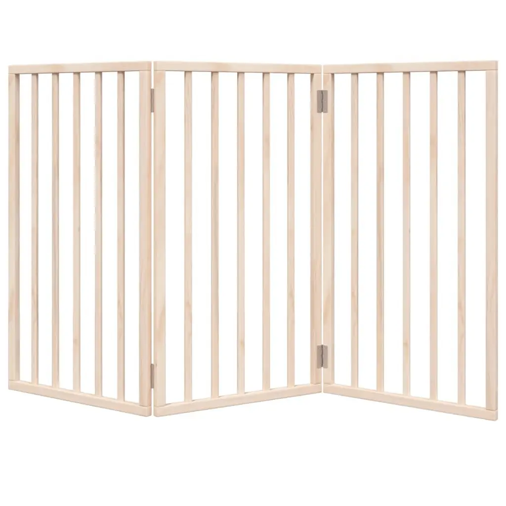 Dog Gate Foldable Poplar Wood 150cm Brown 3 Panels Pet Safety Barrier