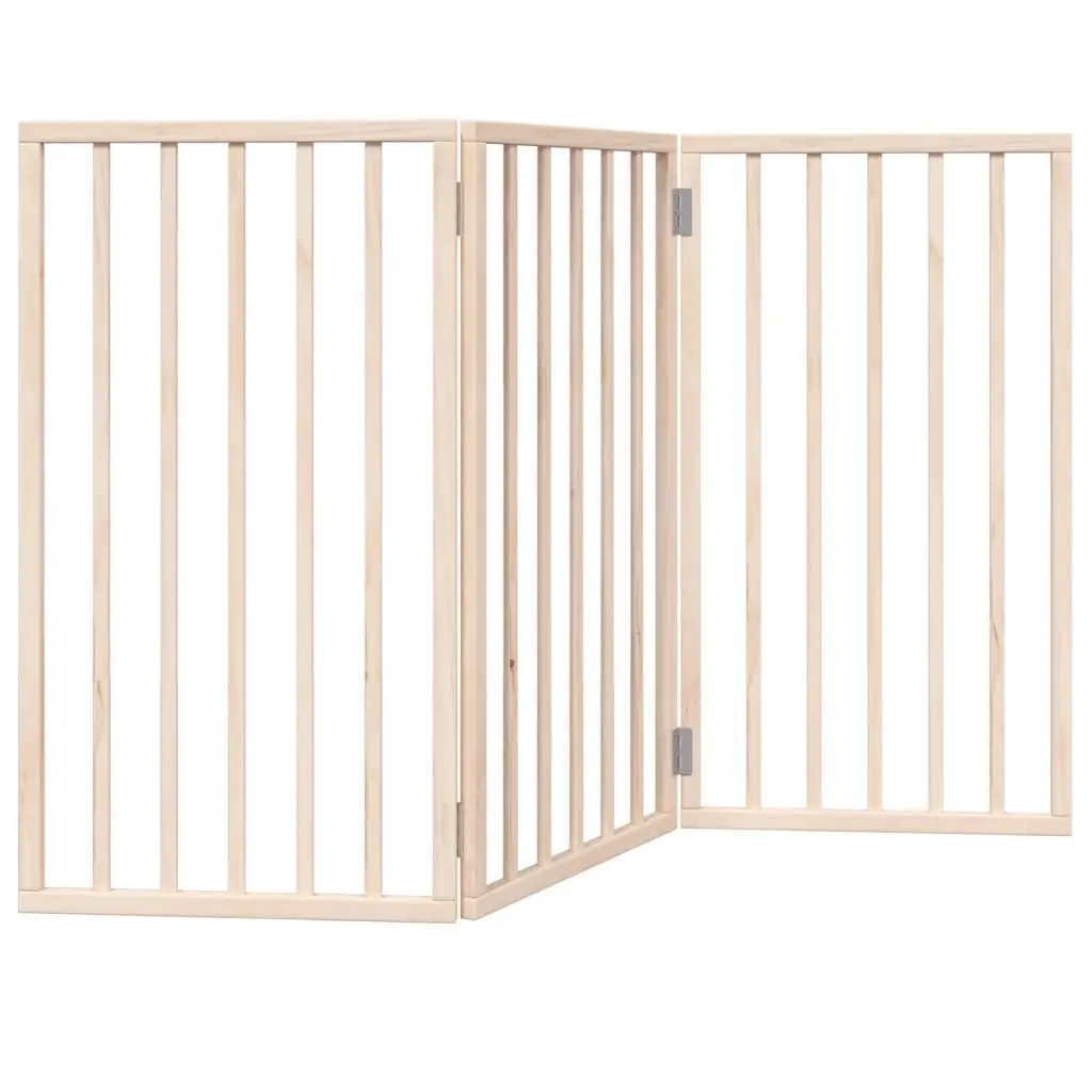 Dog Gate Foldable Poplar Wood 150cm Brown 3 Panels Pet Safety Barrier