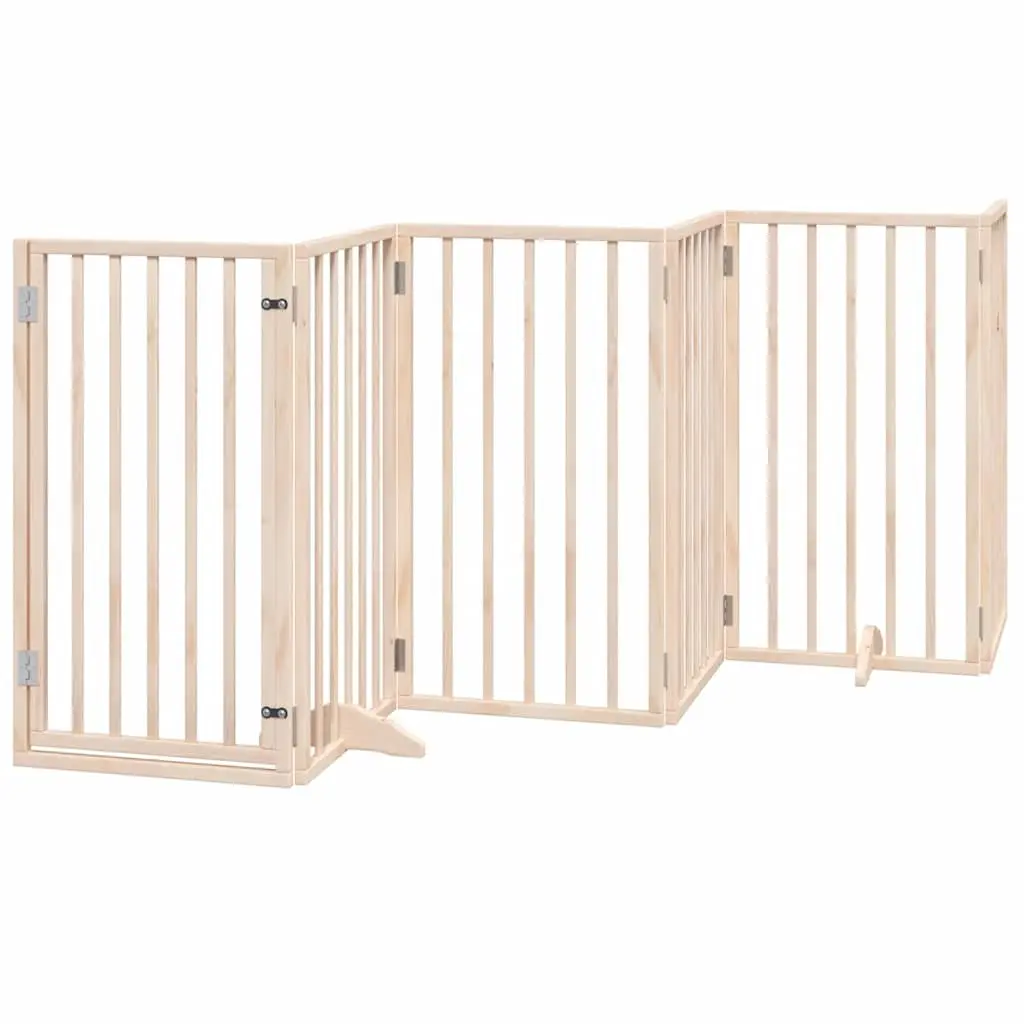 Dog Gate Foldable 6 Panels 300 cm Poplar Wood Pet Safety Enclosure with Door