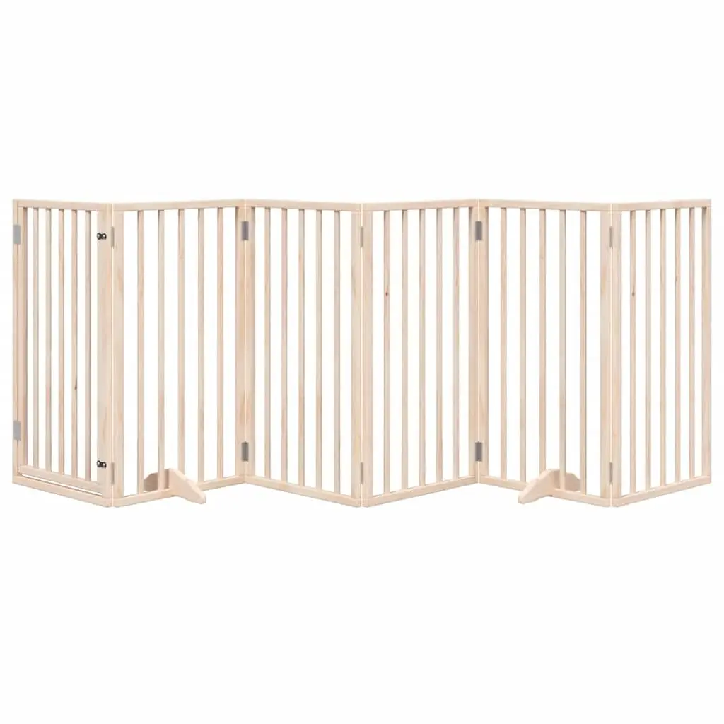 Dog Gate Foldable 6 Panels 300 cm Poplar Wood Pet Safety Enclosure with Door