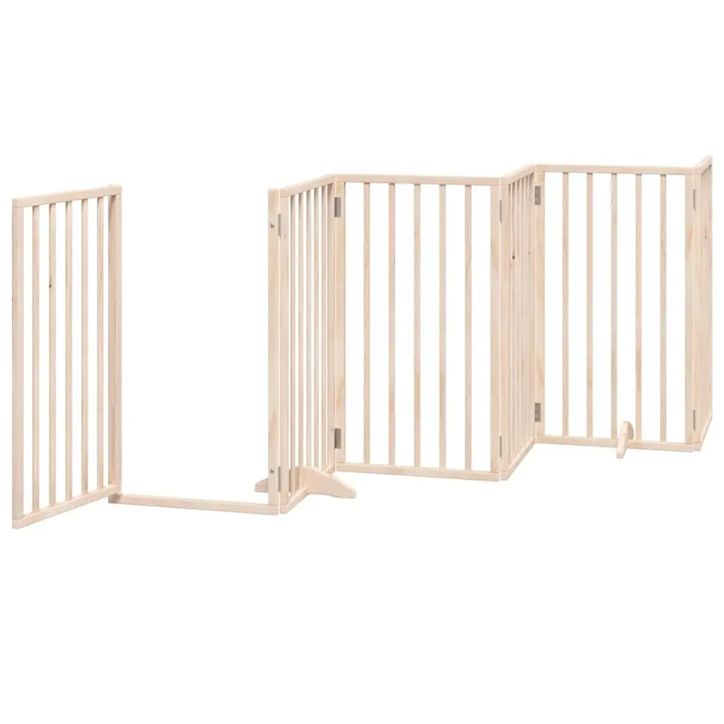 Dog Gate Foldable 6 Panels 300 cm Poplar Wood Pet Safety Enclosure with Door