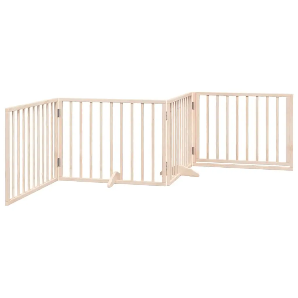 Dog Gate Foldable 4 Panels 320cm Poplar Wood Pet Safety Barrier with Door Lock