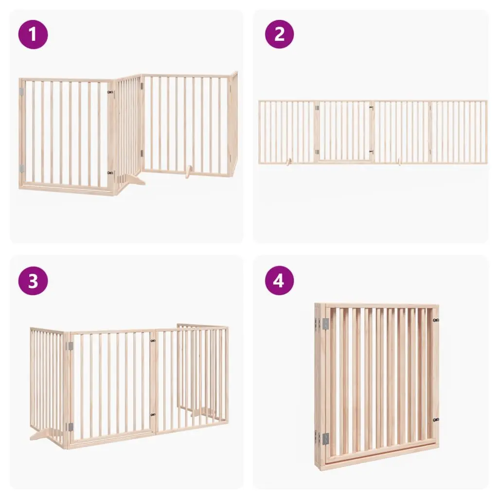 Dog Gate Foldable 4 Panels 320cm Poplar Wood Pet Safety Barrier Door Enclosure