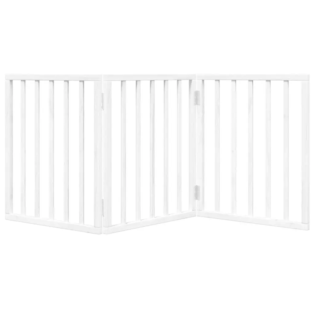 Dog Gate Foldable 3 Panels White 150cm Poplar Wood Pet Safety Barrier