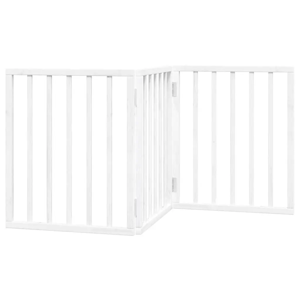 Dog Gate Foldable 3 Panels White 150cm Poplar Wood Pet Safety Barrier