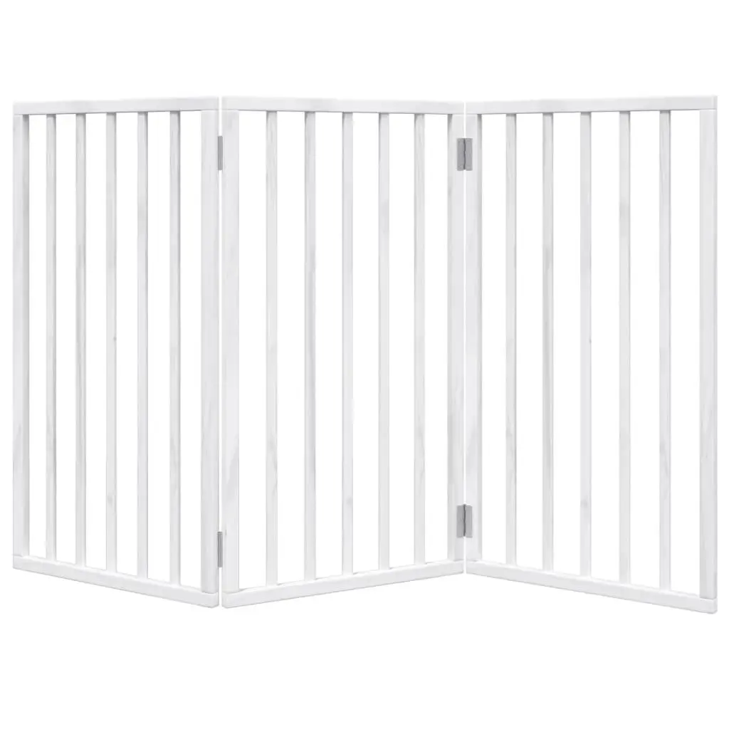 Dog Gate Foldable 3 Panels Poplar Wood 150cm White