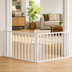 Dog Gate Foldable 2 Panels White 160cm Poplar Wood Pet Safety Barrier