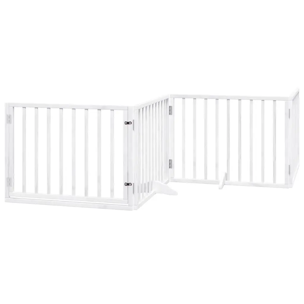 Foldable Dog Gate 4 Panels Poplar Wood White Pet Safety Barrier Enclosure