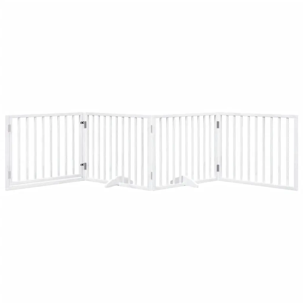 Foldable Dog Gate 4 Panels Poplar Wood White Pet Safety Barrier Enclosure