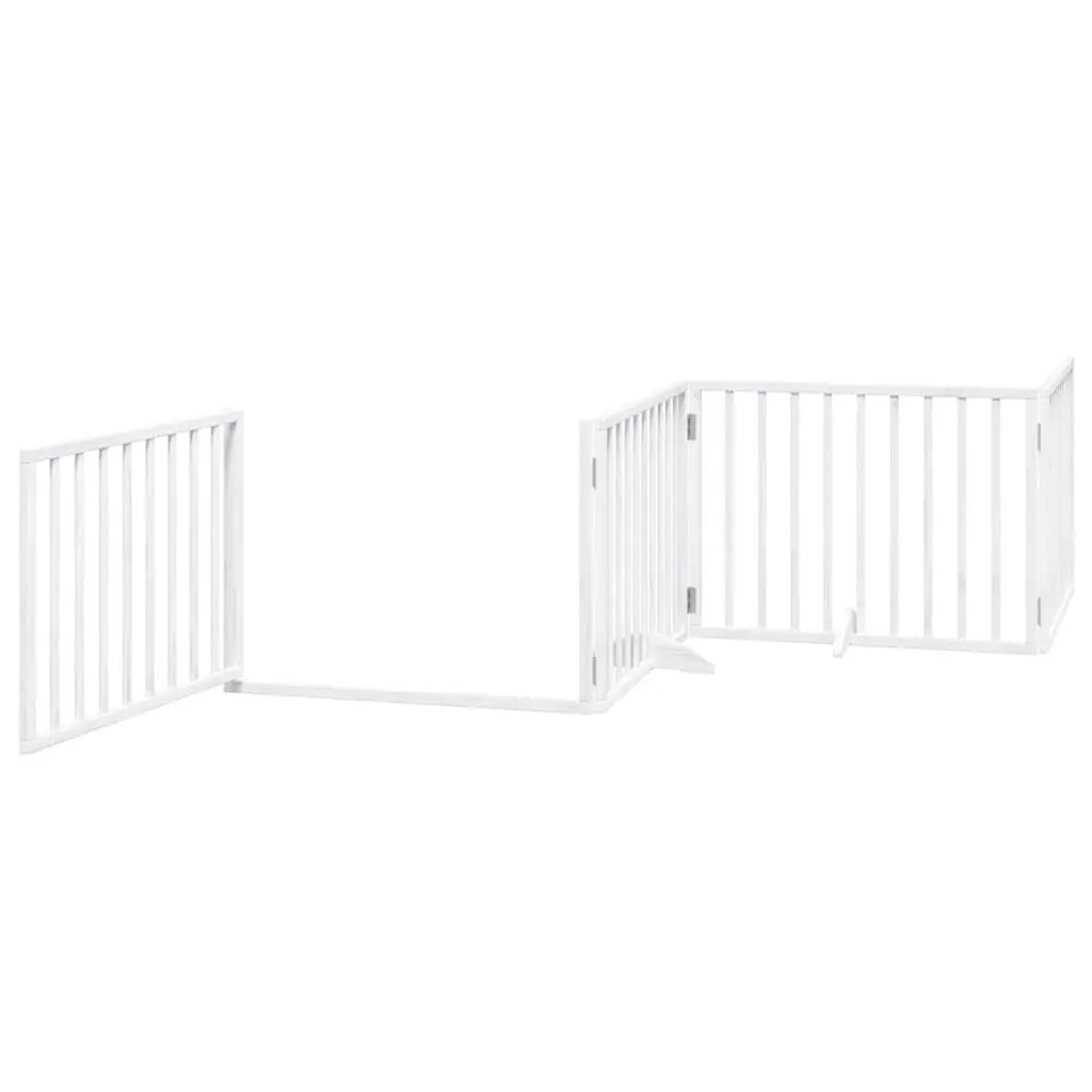 Foldable Dog Gate 4 Panels Poplar Wood White Pet Safety Barrier Enclosure