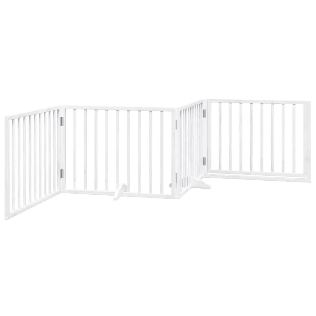 Foldable Dog Gate 4 Panels Poplar Wood White Pet Safety Barrier Enclosure