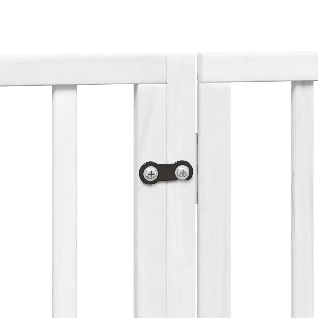 Foldable Dog Gate 4 Panels Poplar Wood White Pet Safety Barrier Enclosure