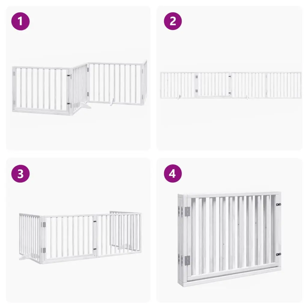 Foldable Dog Gate 4 Panels Poplar Wood White Pet Safety Barrier Enclosure