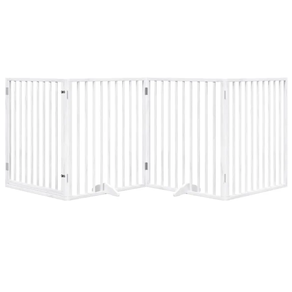 Dog Gate Foldable 4 Panels White Poplar Wood Pet Safety Barrier Door Enclosure