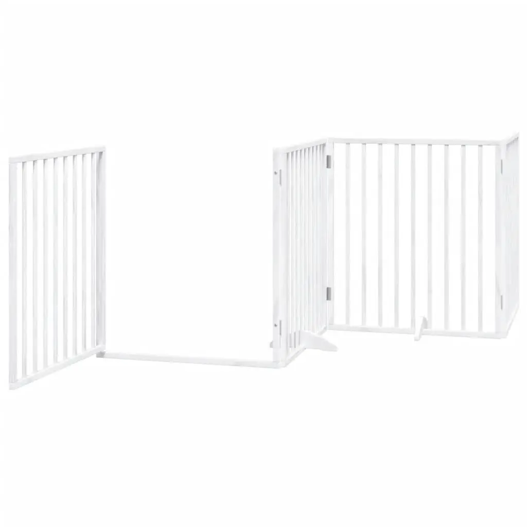 Dog Gate Foldable 4 Panels White Poplar Wood Pet Safety Barrier Door Enclosure