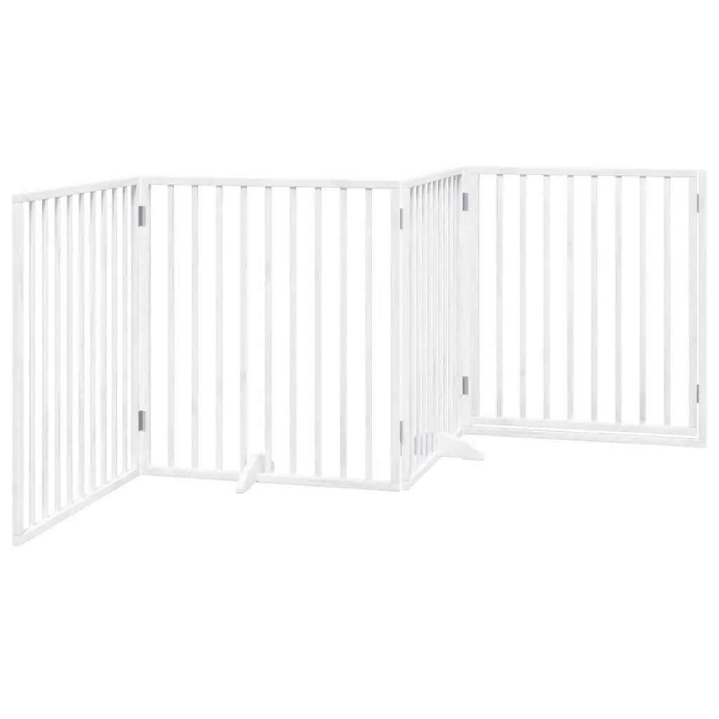 Dog Gate Foldable 4 Panels White Poplar Wood Pet Safety Barrier Door Enclosure