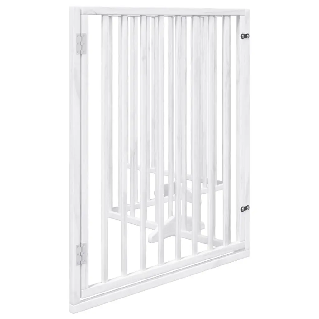 Dog Gate Foldable 4 Panels White Poplar Wood Pet Safety Barrier Door Enclosure