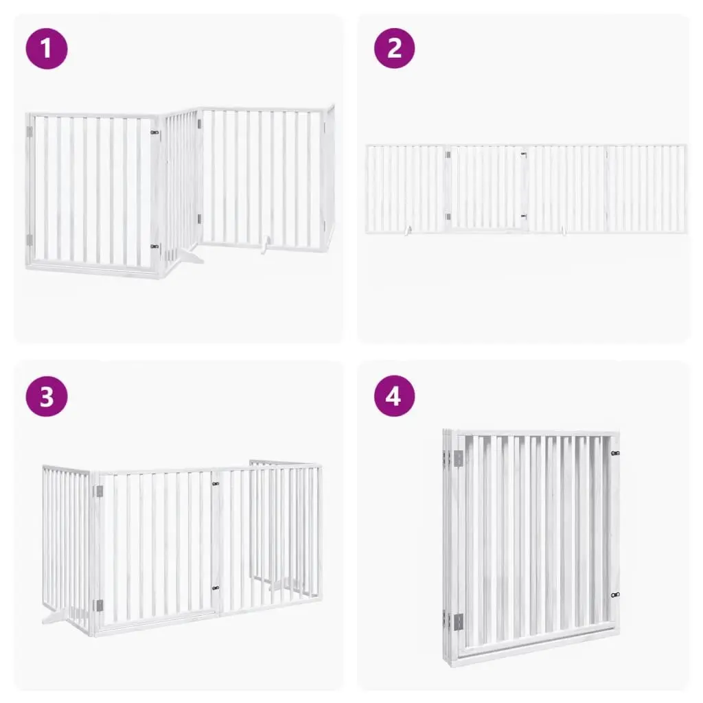 Dog Gate Foldable 4 Panels White Poplar Wood Pet Safety Barrier Door Enclosure
