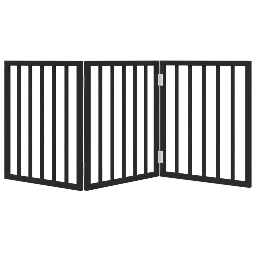 Dog Gate Foldable 3 Panels Black 150cm Poplar Wood Pet Safety Barrier