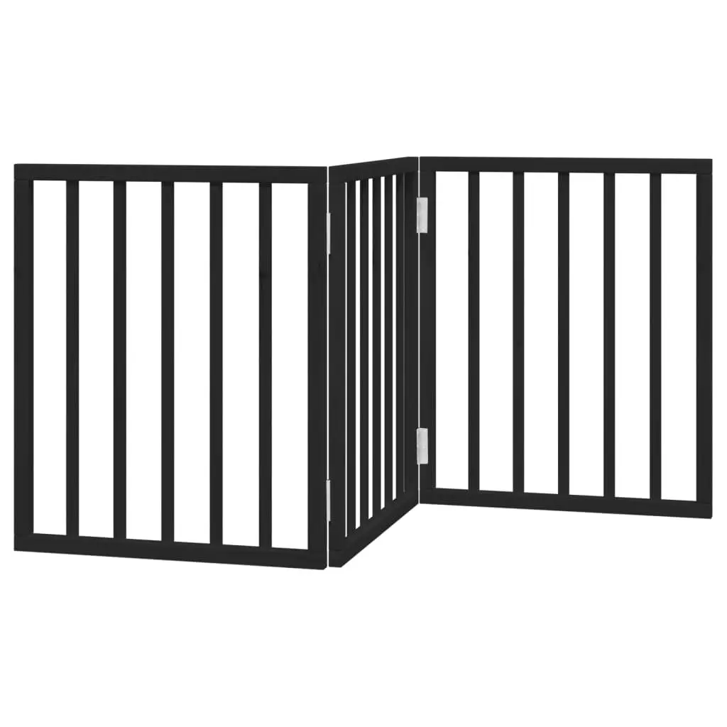 Dog Gate Foldable 3 Panels Black 150cm Poplar Wood Pet Safety Barrier