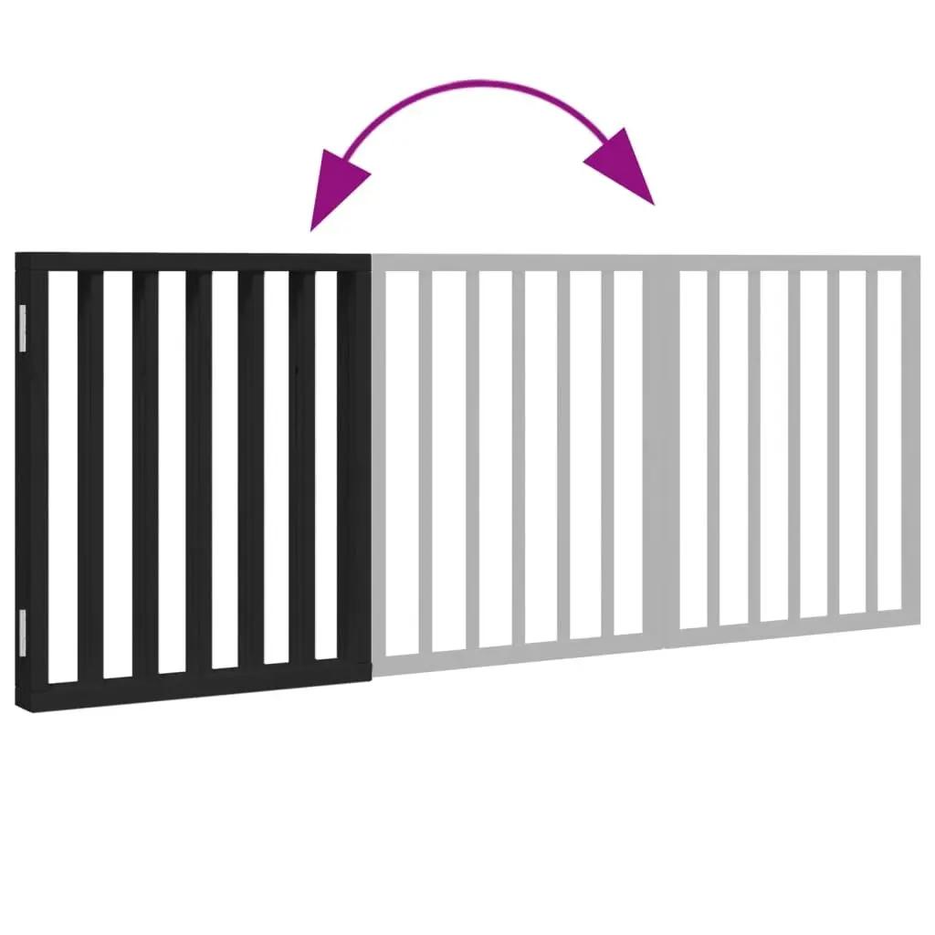 Dog Gate Foldable 3 Panels Black 150cm Poplar Wood Pet Safety Barrier