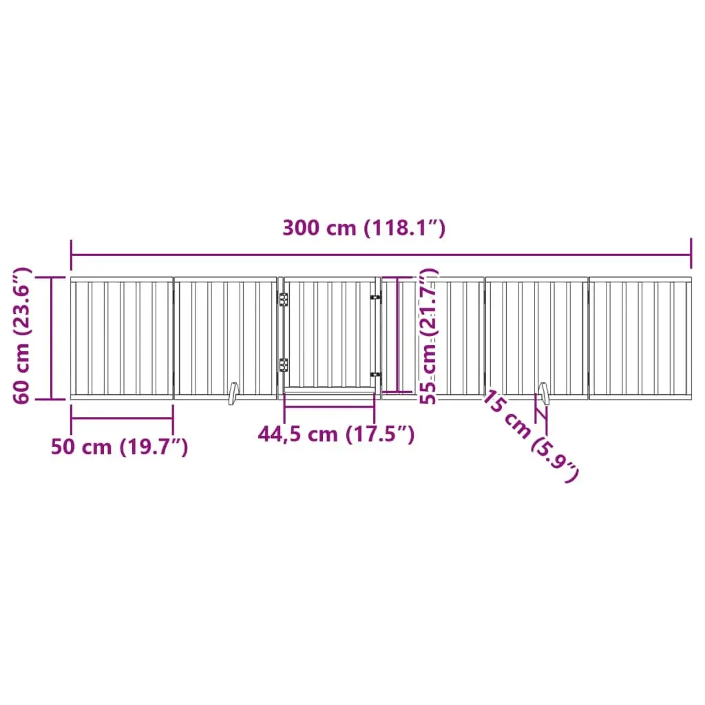Dog Gate Foldable 6 Panels Poplar Wood 300cm Black Pet Safety Barrier Door