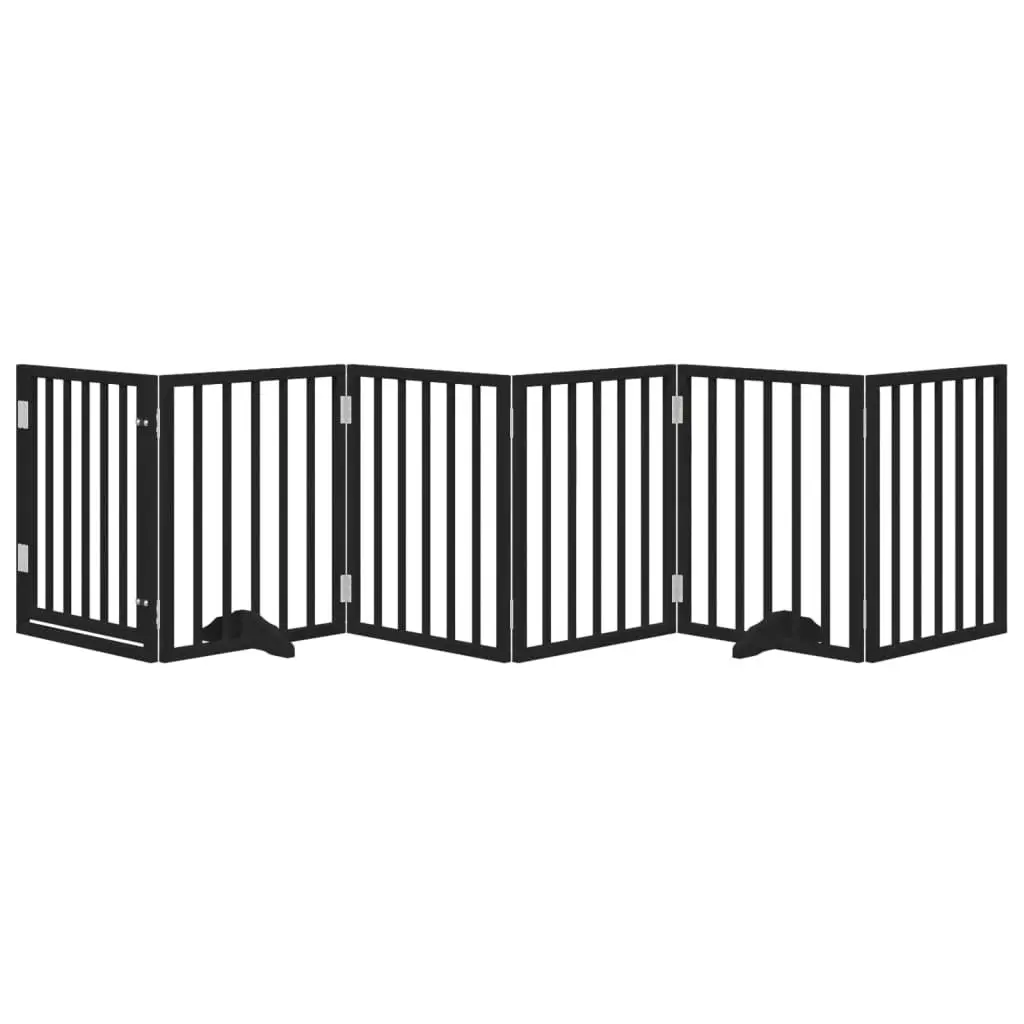 Dog Gate Foldable 6 Panels Poplar Wood 300cm Black Pet Safety Barrier Door