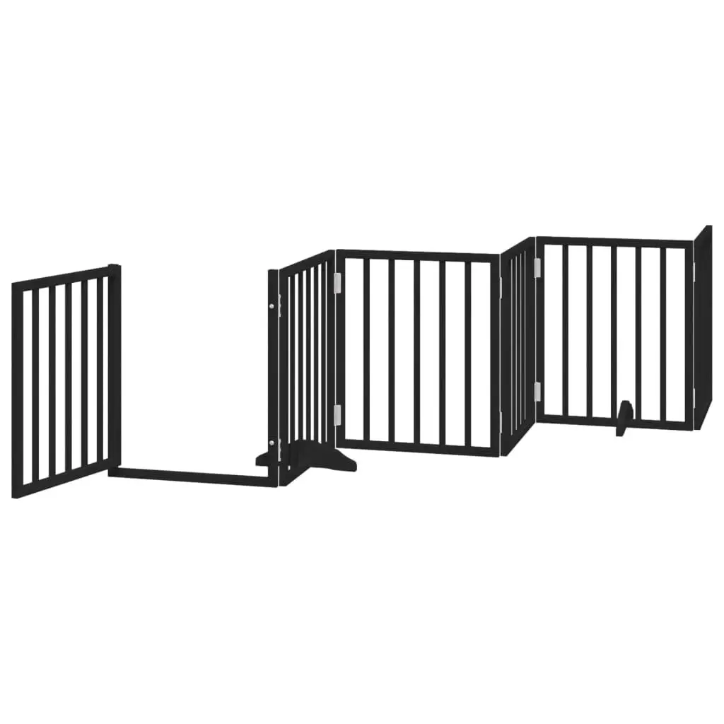 Dog Gate Foldable 6 Panels Poplar Wood 300cm Black Pet Safety Barrier Door