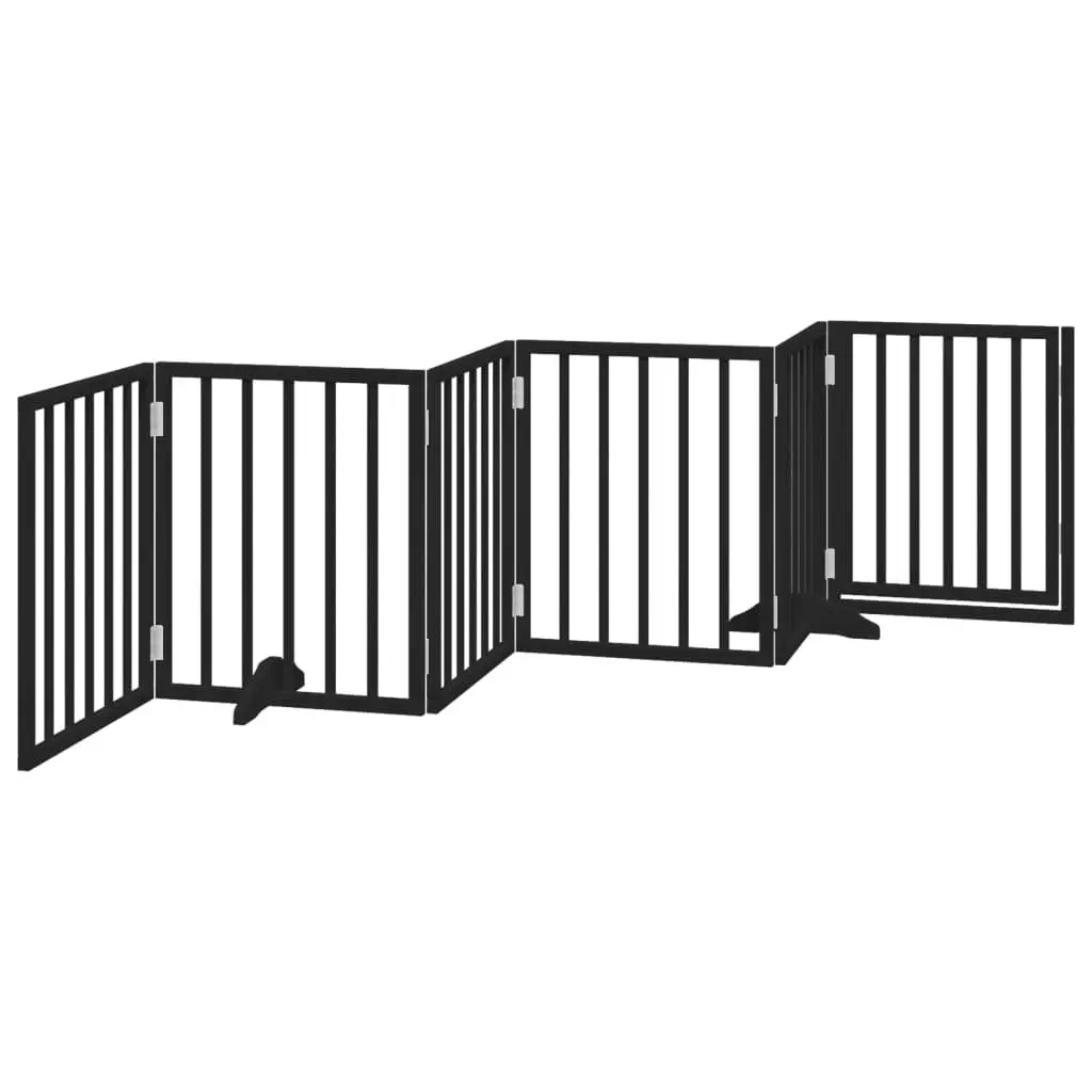 Dog Gate Foldable 6 Panels Poplar Wood 300cm Black Pet Safety Barrier Door