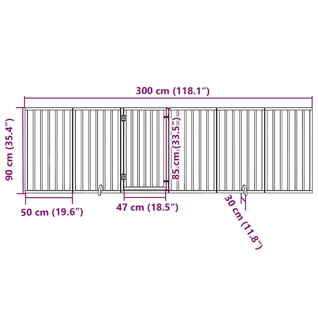 Dog Gate Foldable 6 Panels Black Poplar Wood Pet Safety Barrier Door Enclosure