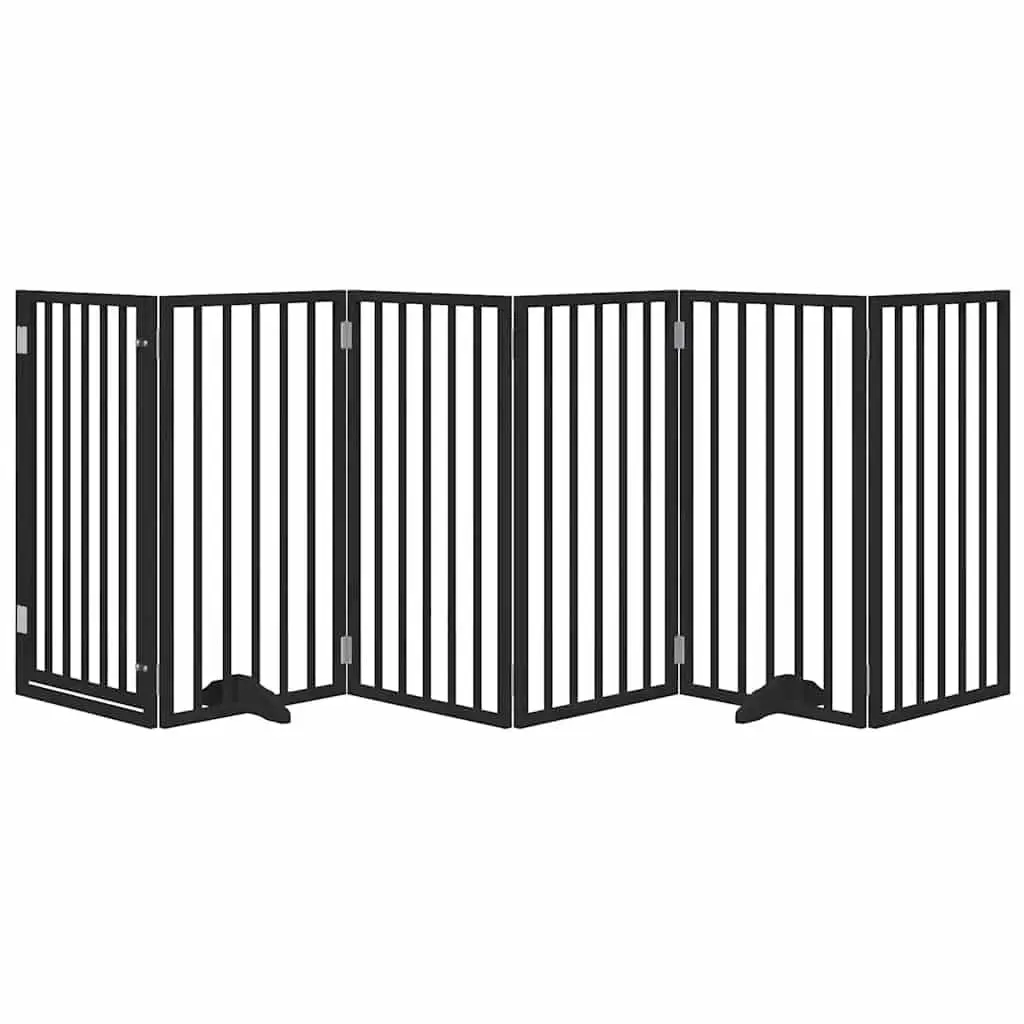 Dog Gate Foldable 6 Panels Black Poplar Wood Pet Safety Barrier Door Enclosure