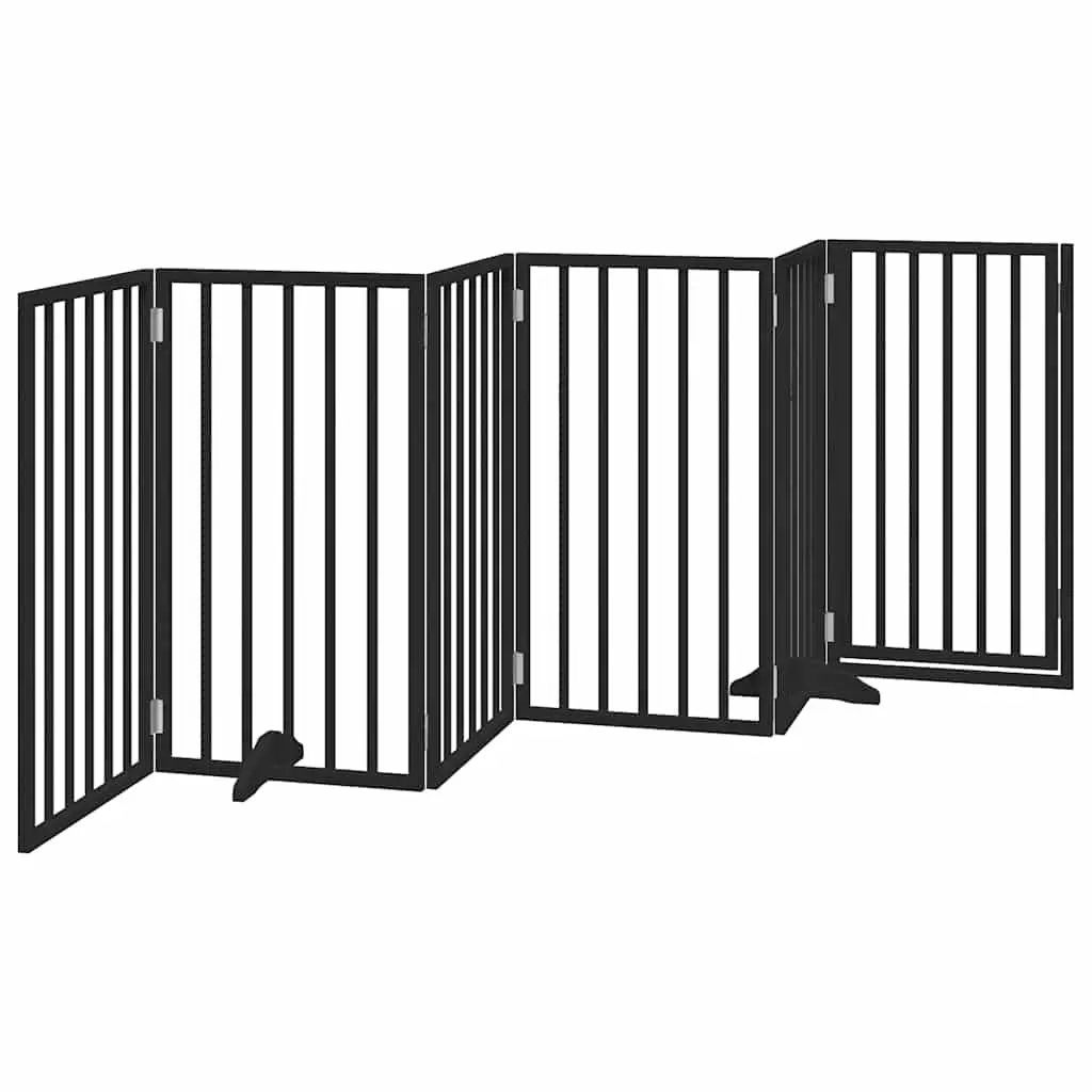 Dog Gate Foldable 6 Panels Black Poplar Wood Pet Safety Barrier Door Enclosure