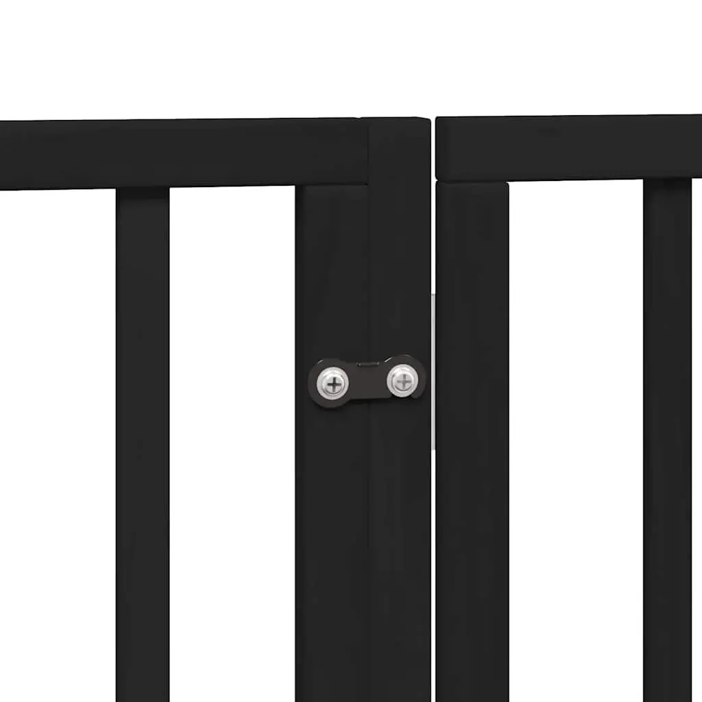 Dog Gate Foldable 6 Panels Black Poplar Wood Pet Safety Barrier Door Enclosure