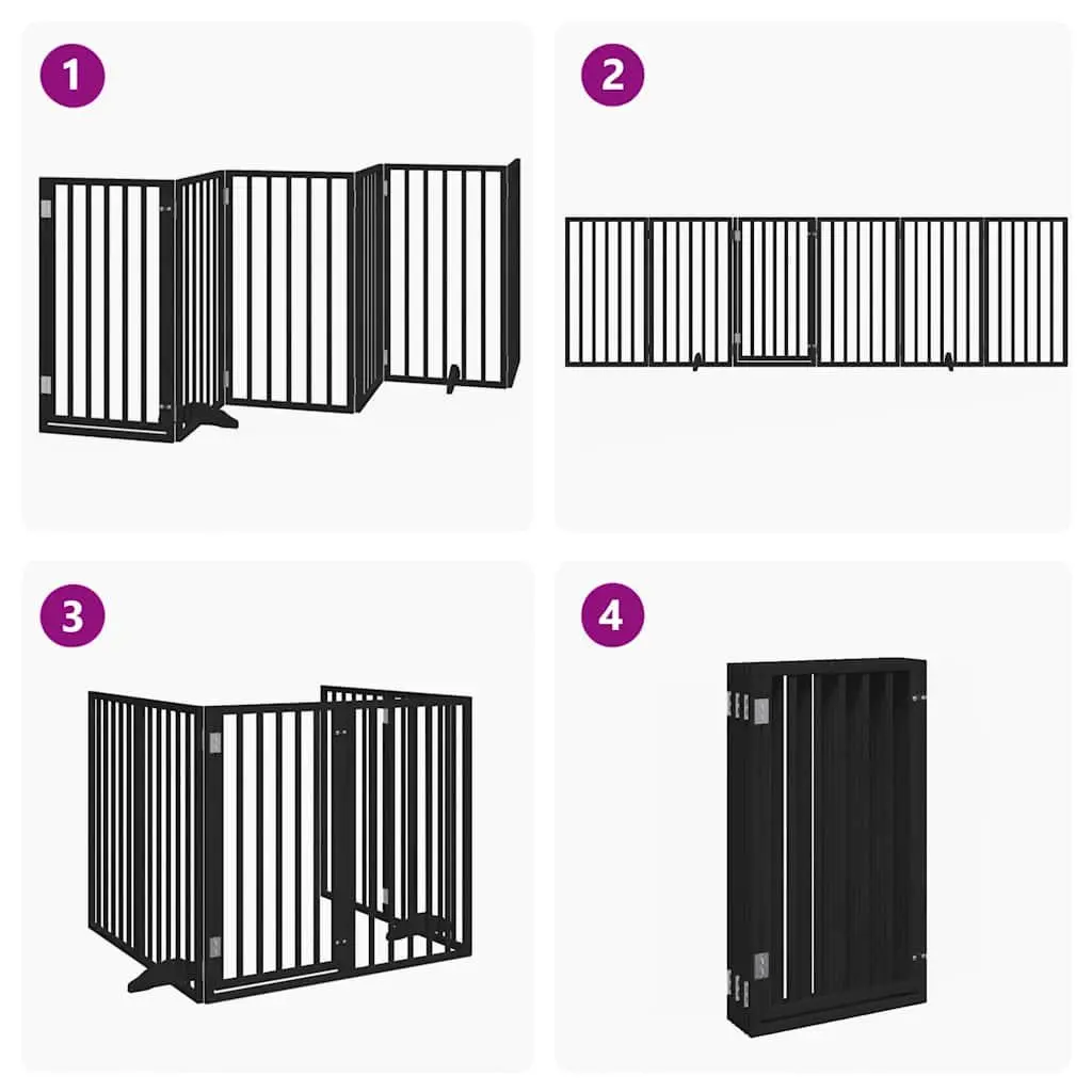 Dog Gate Foldable 6 Panels Black Poplar Wood Pet Safety Barrier Door Enclosure